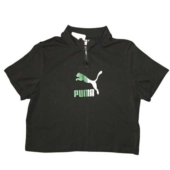 Puma Women's Classics Quarter-Zip Tee in black with a Puma Logo. NWT #A13 - Picture 2 of 4